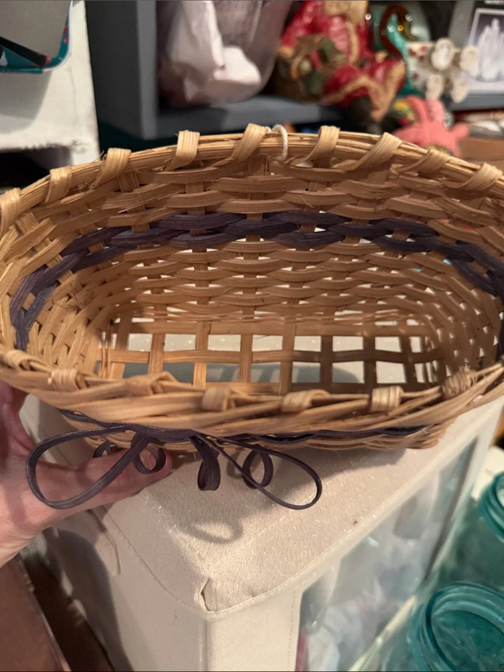 Woven Decorative Napkin Basket with Brown Accent Bow